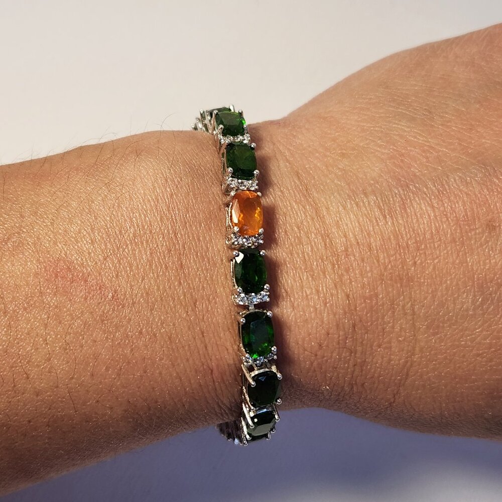 VTG 925 Chrome Diopside & Madiera Citrine & White Zircon 7" Bracelet Irish Theme - Picture 3 of 13